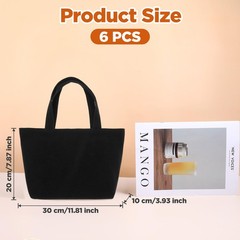 PercyEffie 6 Pack Black Canvas Tote Bags 12×8×4 Inch Reusable Medium,