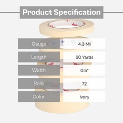 Ivory General Purpose Masking Tape 1/2″ x 60 Yards 4.3 Mil Premium Tape 72 Rolls