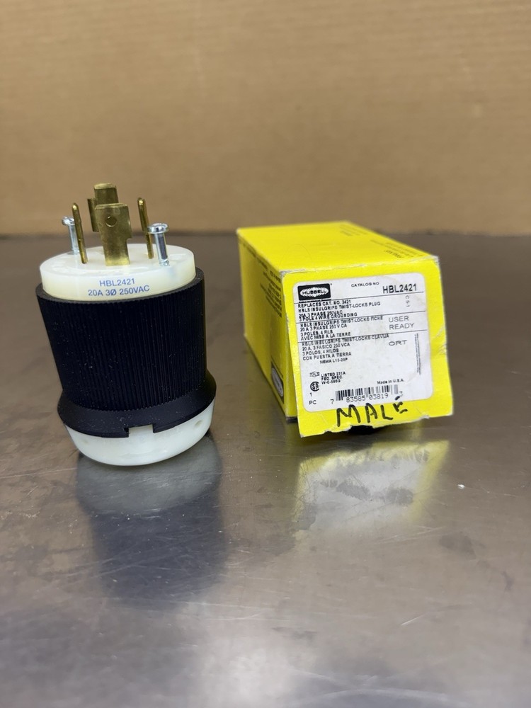 Hubbell HBL2421 Twist Lock Plug 20A 250V 3 Phase New Old Stock Made In USA