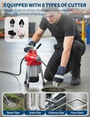 Auto-Feed Drain Auger Sewer Snake,Drain Cleaner Machine for 3/4″-4″ Pipes,Cables