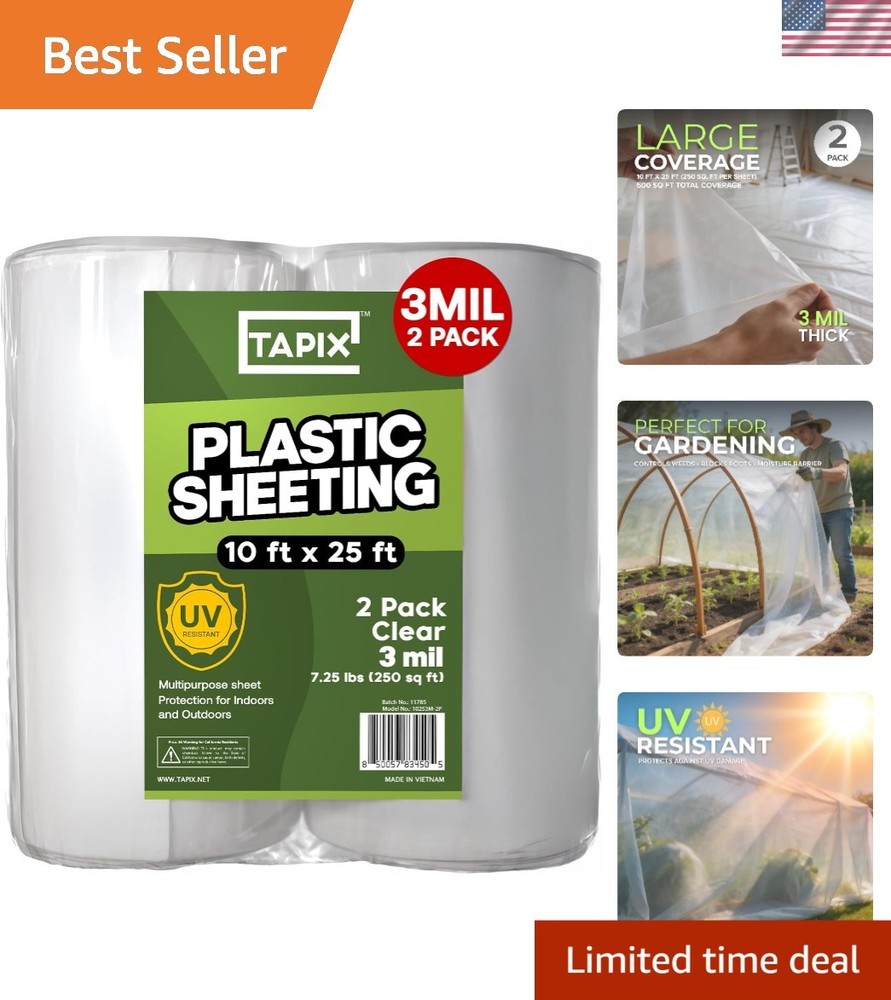 3 Mil Thick Waterproof Plastic Sheeting 10′ x 25′ – Ideal for Gardens, 2 Pack