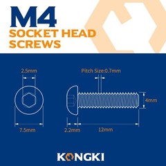 M4-0.7 x 12mm Button Head Screws Bolts, Allen Drive, 10.9 Alloy Steel, Full T…