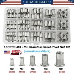150~615X Stainless Steel Rivet Nut Kit Metric Rivnuts Nutsert Assorted M3-M8 Set