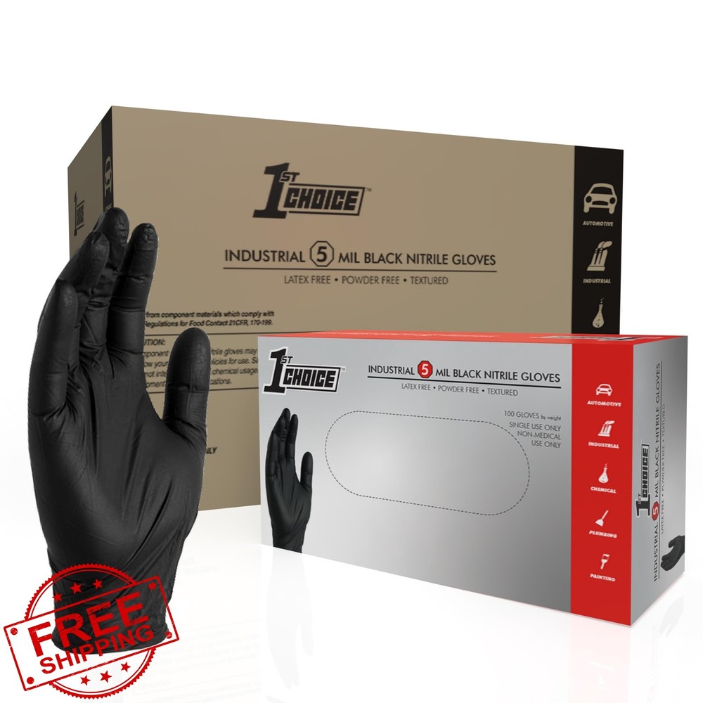 1st Choice Nitrile Gloves Medium Case 1000 Black 6 Mil