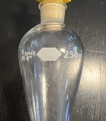 Kimble Kimax Glass 250mL Squibb Separatory Funnel w/ PTFE Stopcock 22