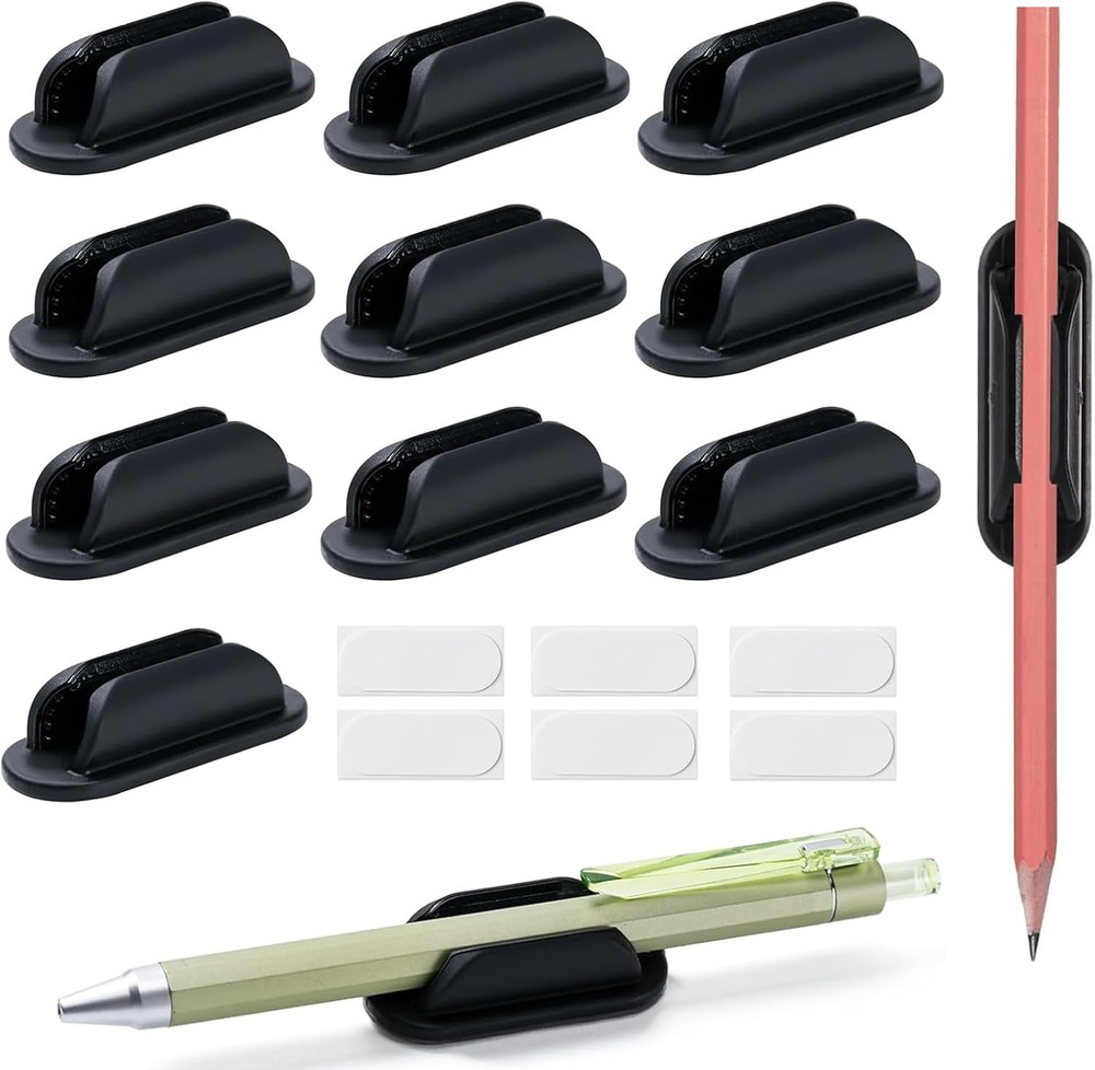 10 Pack Adhesive Pencil Holders for Desk,Silicone Flexible Pen Holder for Wall
