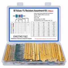 1000 Pcs 50 Values 1/4W Metal Film Resistor Assortment Kit, 0.25W 1% Tolerance