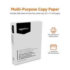 Basics Multipurpose Copy Printer Paper, 8.5 x 11 Inches, 20 lb, 92 Bright, Wh…