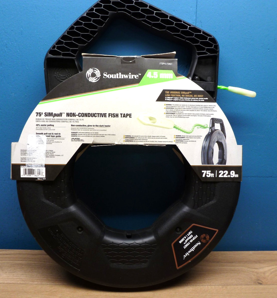 Southwire Simpull Non-Conductive Fish Tape 75 Feet FTSP45-75NCT NEW