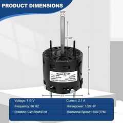 D1124 Refrigeration/Evaporator PSC Fan Motor 115V, 1/20HP, 1550 RPM for Fasco फ