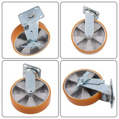 4 Pcs Industrial Casters 8″ Caster Wheel With Brake 6000lbs Orange Aluminum Core