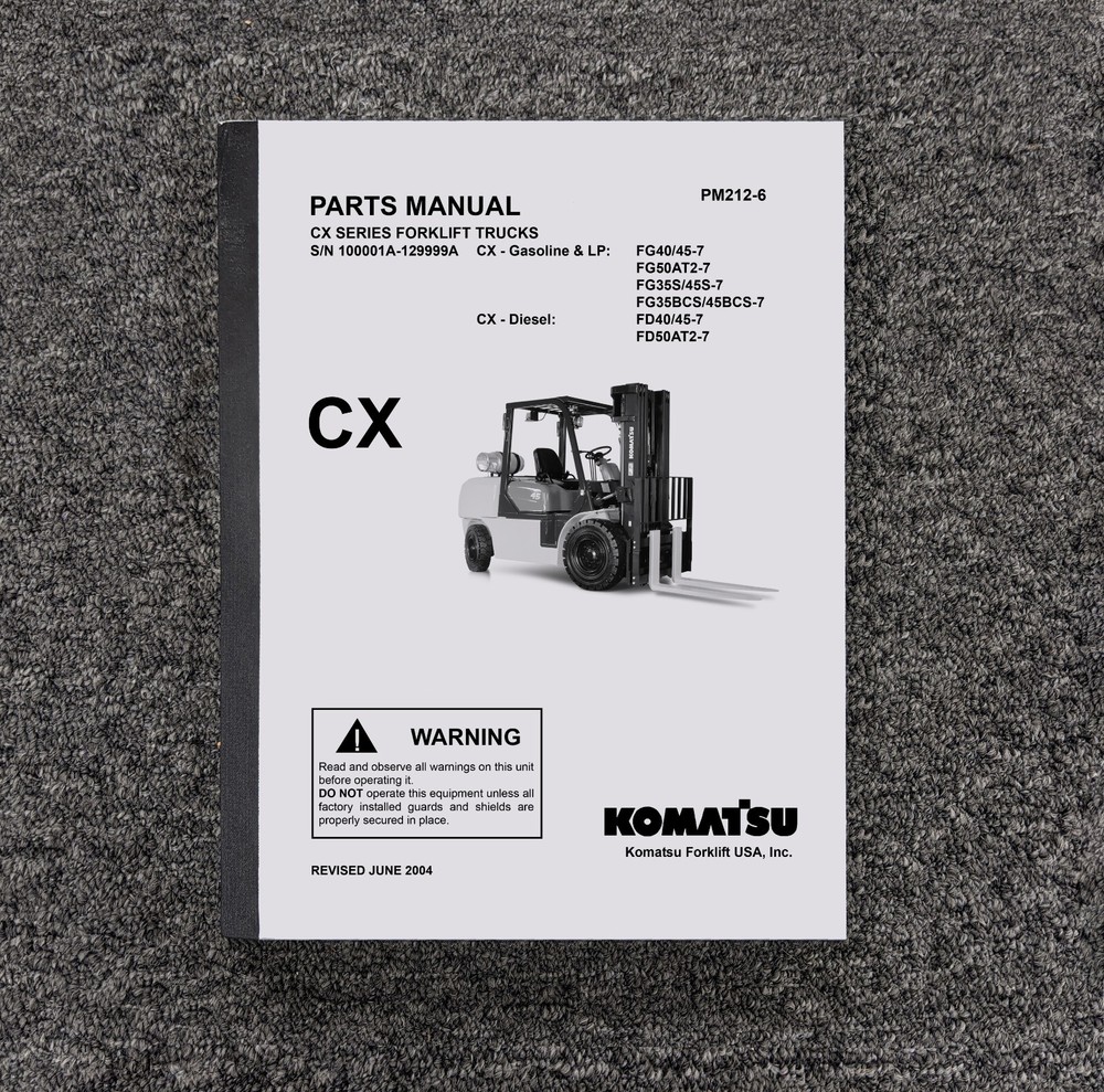 Komatsu FD40ZT2-7 Forklift Lift Truck CX Parts Catalog Manual Book