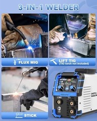 AZZUNO MIG Welder 135A 110V, 3 in 1 Flux Core Gasless MIG Welder/Lift TIG/Stick