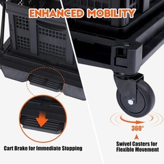 Folding Shopping Cart With Wheels Collapsible Cart with Storage Crate 2-Layer