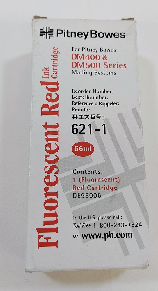 Lot Of 10 Original Pitney Bowes (FL) Red Ink 66ml #621-1 – Brand New OEM