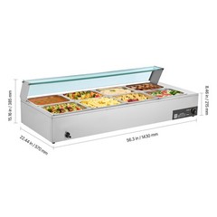 Uimoso Commercial Food Warmer 8-Pan 1700W Buffet Bain Marie with Glass Lid