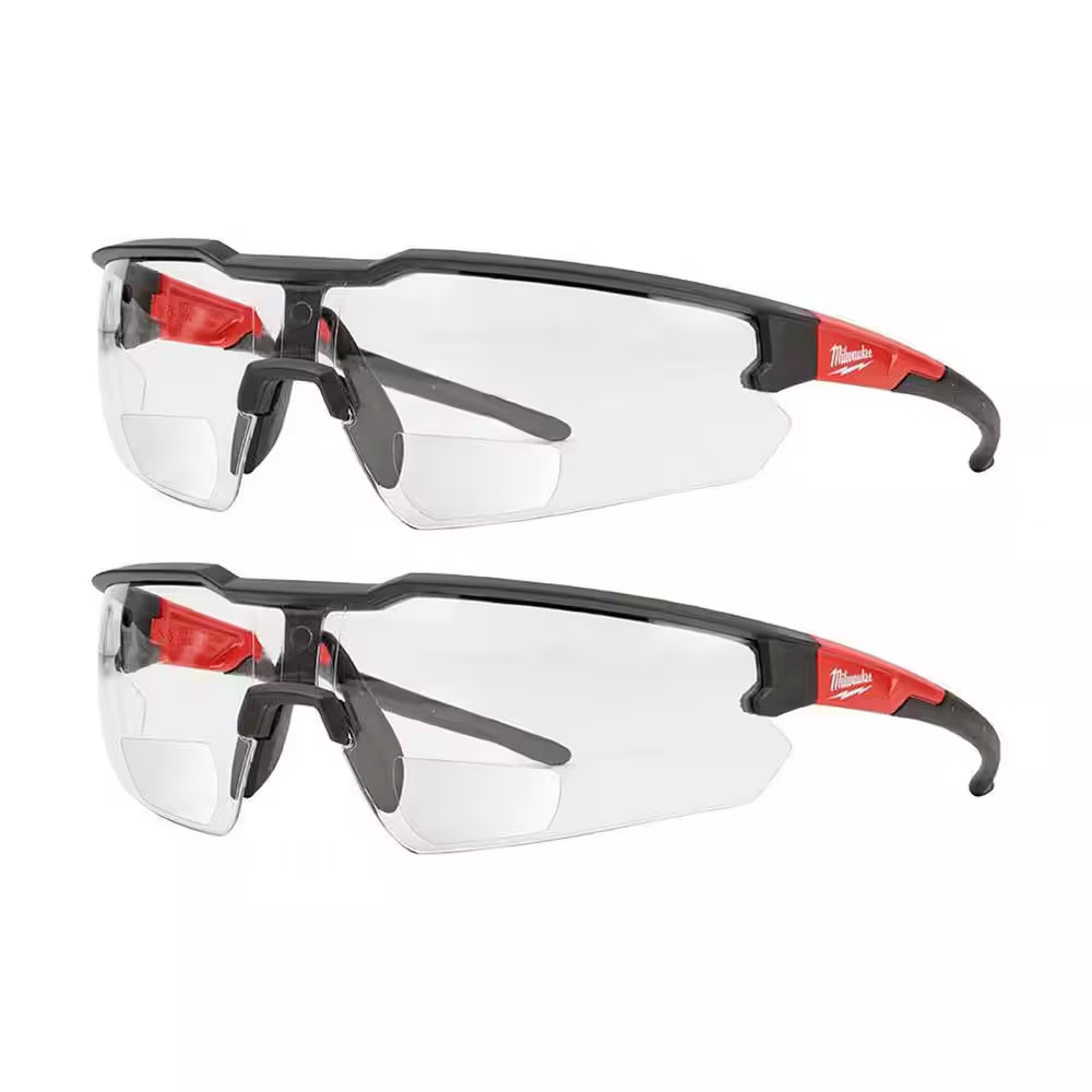 Clear +3.00 Bifocal Safety Glasses Magnified Anti-Scratch Lenses (2-Pack)