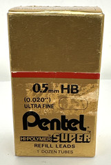 Pentel Super Hi-Polymer Ultra Fine .02″ Lead Refills 0.5mm HB C505-HB 12 Tubes