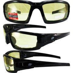 Birdz Eyewear Osprey Foam Padded Motorcycle Sunglasses Black Frame Yellow Lens