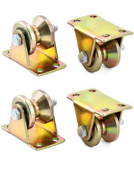 1.2” V Groove Rigid Caster Wheels 4 Pack 440lb Sliding Gate Roller Bracket Heavy