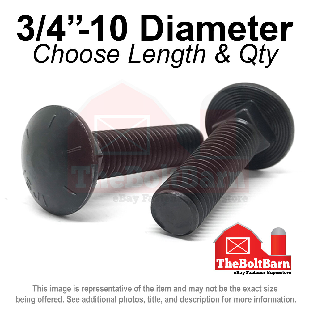 3/4″-10 Grade 8 Full Thread Round Head Square Carriage Bolts (Pick Length & Qty)