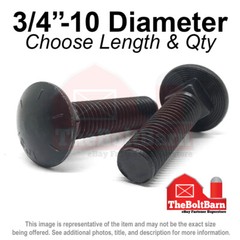 3/4″-10 Grade 8 Full Thread Round Head Square Carriage Bolts (Pick Length & Qty)
