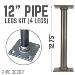 1 in. x 12 in. Square Flange Pipe Table Legs – 4 Pack