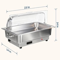  9QT Roll Top Chafing Dish Buffet Set Stainless Steel Chafer Food Warmer 400W