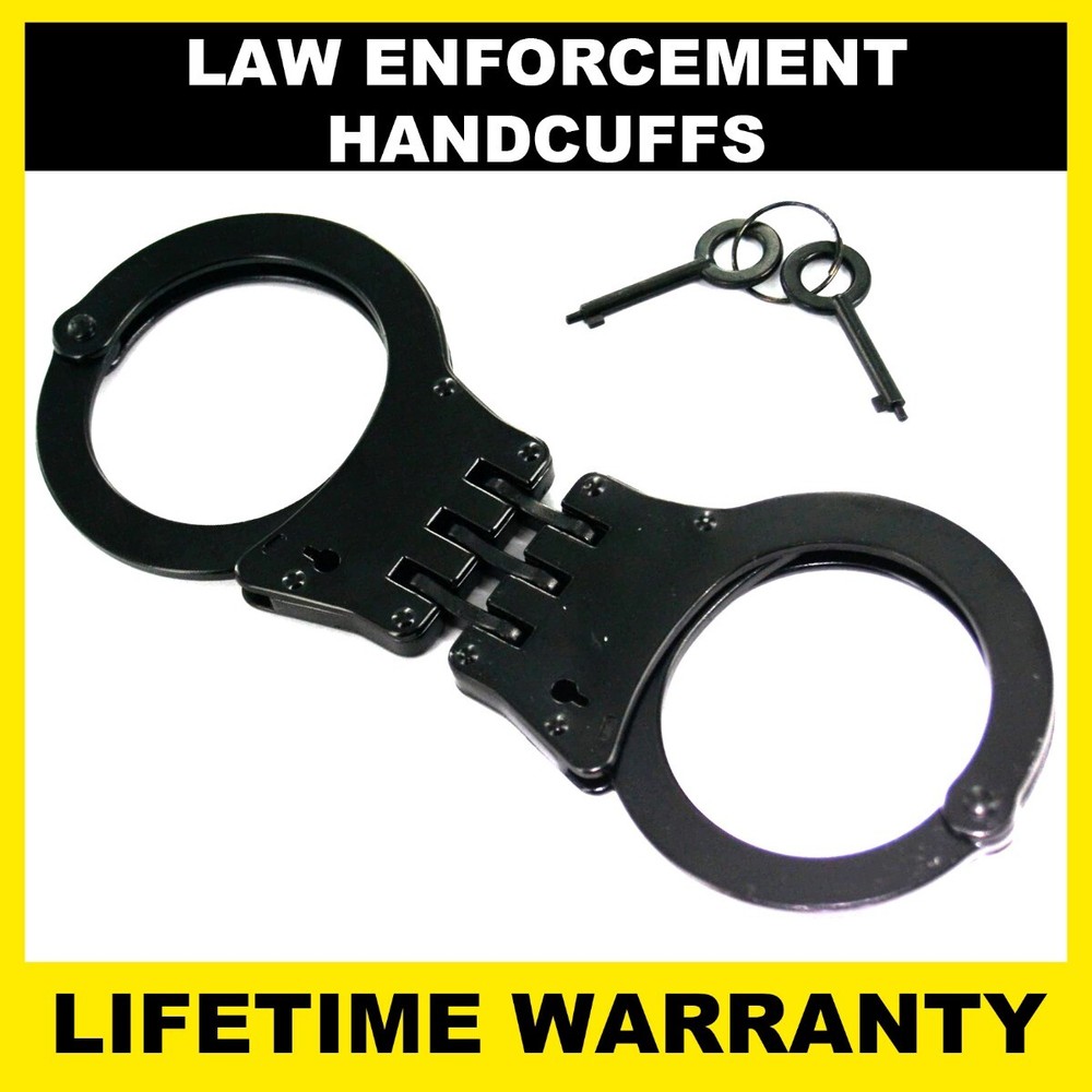 POLICE Handcuffs Professional Heavy Duty Metal Steel Hinged Double Lock – BLACK