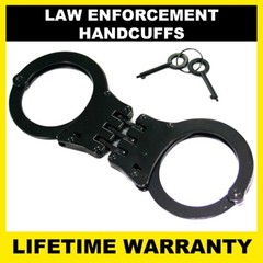 POLICE Handcuffs Professional Heavy Duty Metal Steel Hinged Double Lock – BLACK