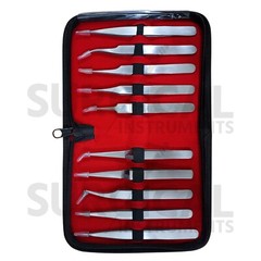 10 Pcs Set of Watch Maker Forceps Tweezers with Fine Point Surgical German Grade