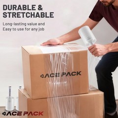 Shrink wrap Stretch Film Clear 2 Rolls 5″x1000 80 Gauge with Handle Heavy Duty