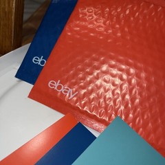 25 eBay Branded Shipping Supplies STARTER KIT Red Tape Postcard Bag FUN COLORS