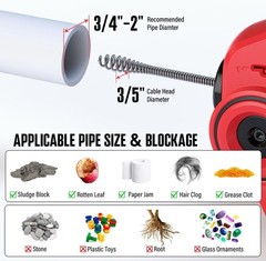 Efficient 25ft Cordless Drain Auger Kit with Storage Bag