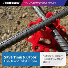 Sandbaggy Plastic Rebar Chair – Elevates Rebar 1 ½” or 2″ – Rebar #3 to #5 (Red)
