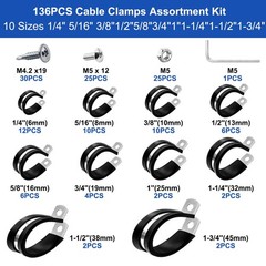 Taiss 136PCS Cable Clamps Assortment Kit 304 Stainless Steel Rubber Cushion Pipe