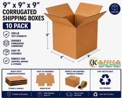 9x9x9 Corrugated Shipping Boxes 10 Pack 200 lb Test Heavy Duty Moving Packing Bo