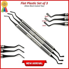 Dental Flat Plastic Composite Filling Instruments Set of 3 Mate Black Tips