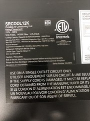 Tripp Lite SRCOOL12K Portable Air Conditioner 1400w 120V 60Hz 1400W
