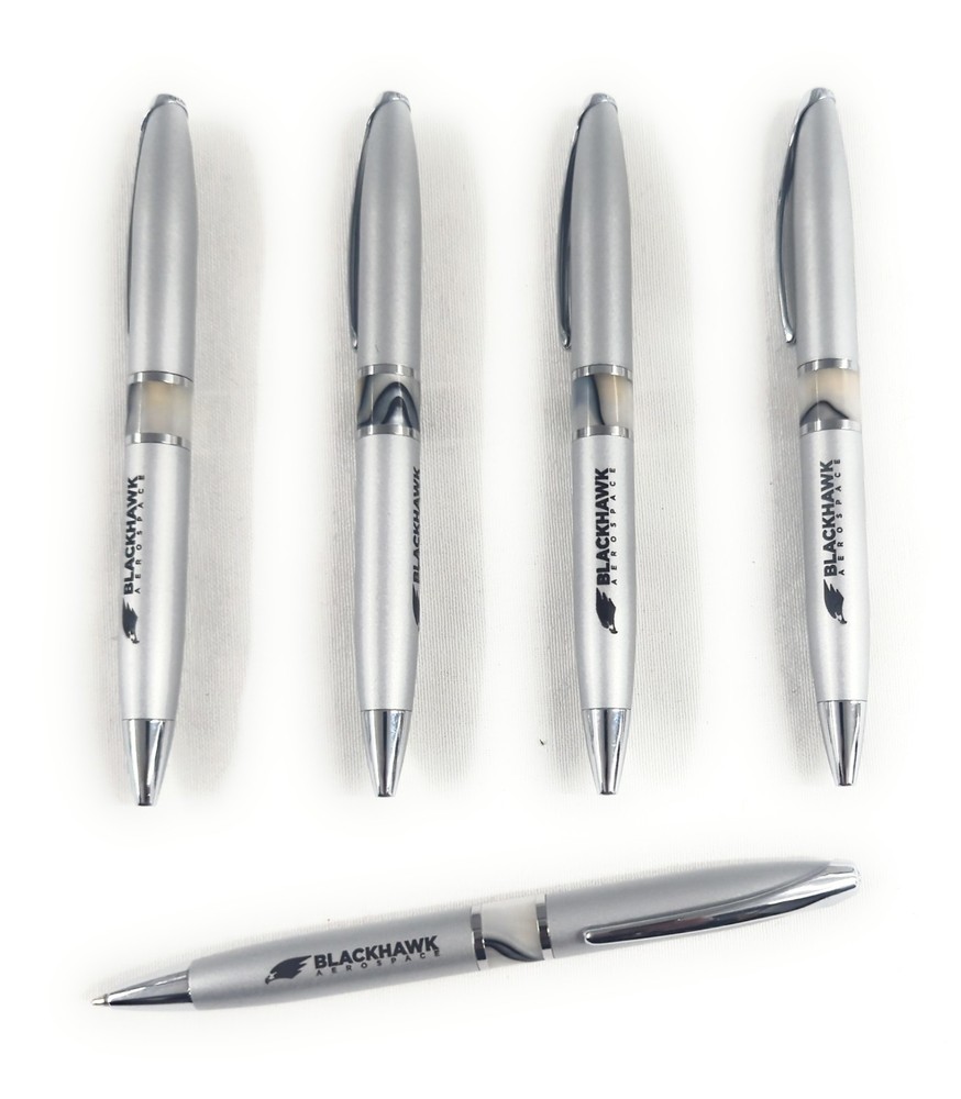 5ct Misprint Premium Executive Metal Pens: HUB PEN Lombardo Marble Trim SILVER