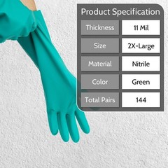144Pairs/Green Chemical Resistant Diamond Textured Nitrile Gloves Industrial/2XL