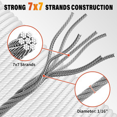 Stainless Steel Wire Rope – 1000FT 1/16″ Aircraft Cable with 300Pcs Crimping Sle