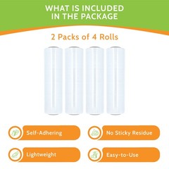 18″ x 1000′ x 100 Cast Hand Stretch Film Gauge Clear Plastic Wrap 8 Rolls