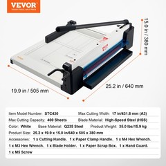 VEVOR Paper Cutter 17″ A3 Guillotine Paper Trimmer 400 Sheet Capacity Metal Base