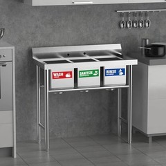 12 Pack Wash Rinse Sanitize Sink Labels, Hand Wash Only Sign, 3 Compartment Sink