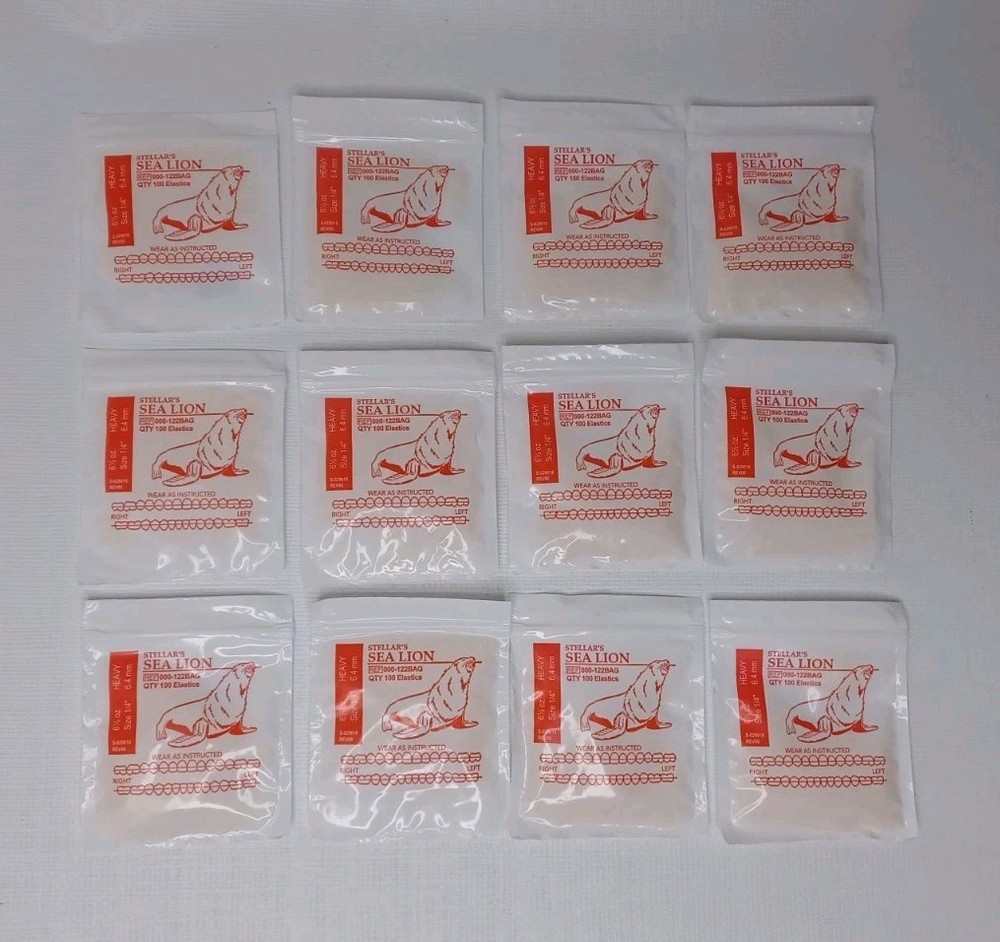 12 Stellar’s Sea Lion 100 Orthodontic Elastics Size 1/4″ Heavy 6.4 mm EXP 2028