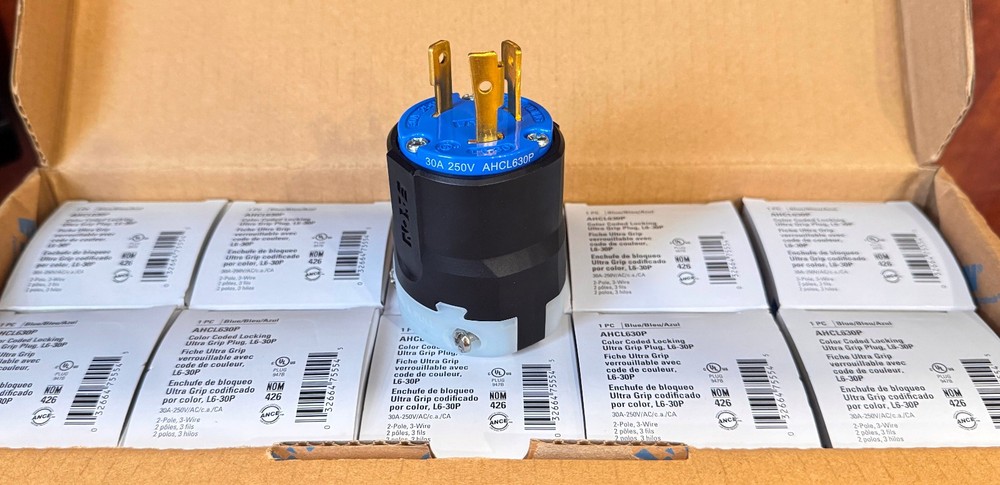 10pk – Eaton AHCL630P 30A 250V Blue Twist Lock Plug L6-30P Ultra Grip Industrial
