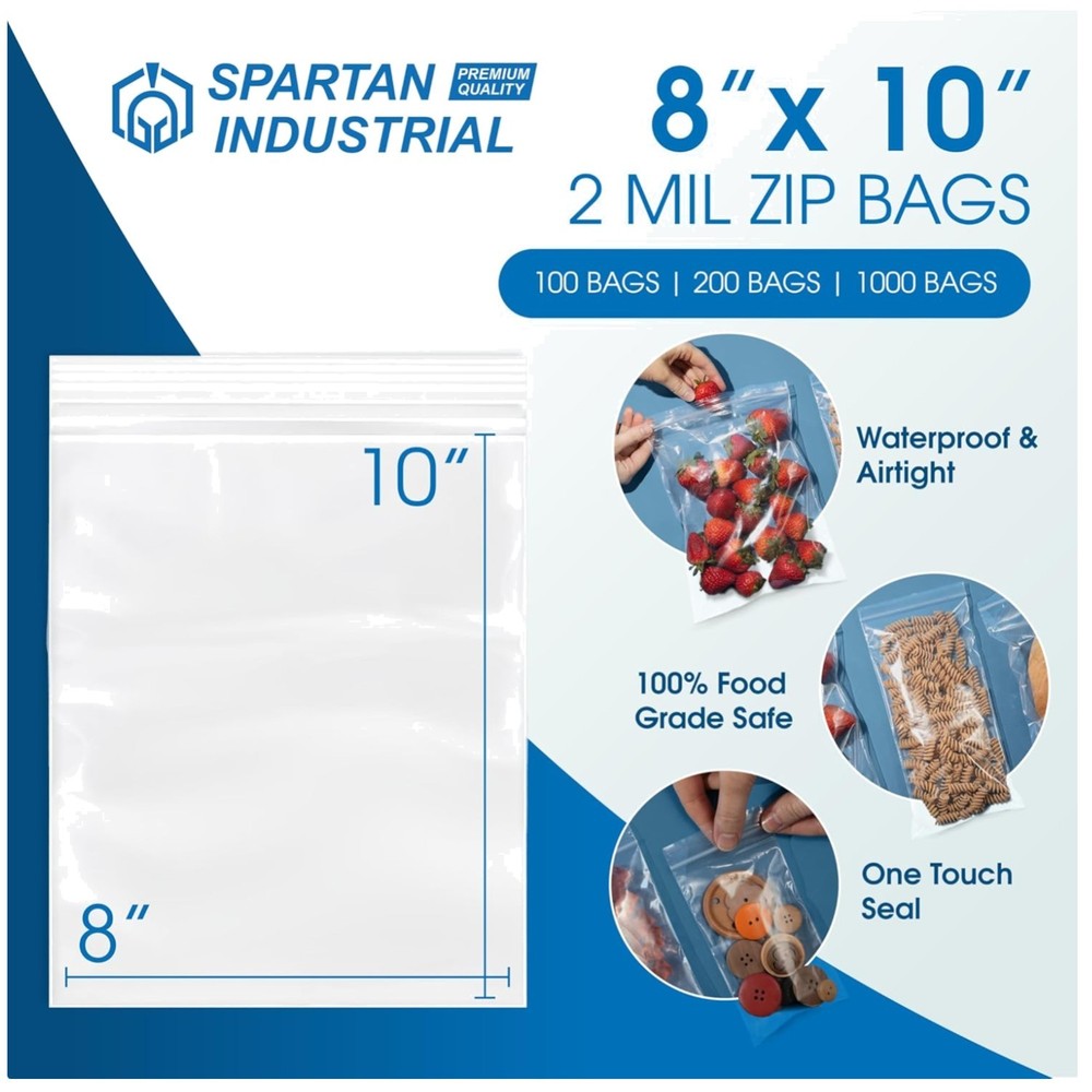 Resealable 8×10 Inch Clear Poly Bags 1000 Count – 2 Mil LDPE~-