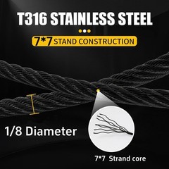 1000FT 1/8″ Stainless Steel Cable Black 7×7 Strands Aircraft Cable T316 Wire …