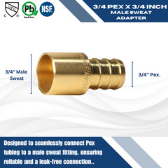25 PIECES 3/4″ PEX X 3/4″ MALE SWEAT ADAPTERS BRASS CRIMP FITTINGS LEAD FREE